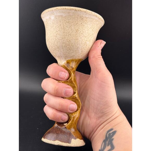 Pair of Handmade Glazed Pottery Wine Goblets - Picture 7 of 7